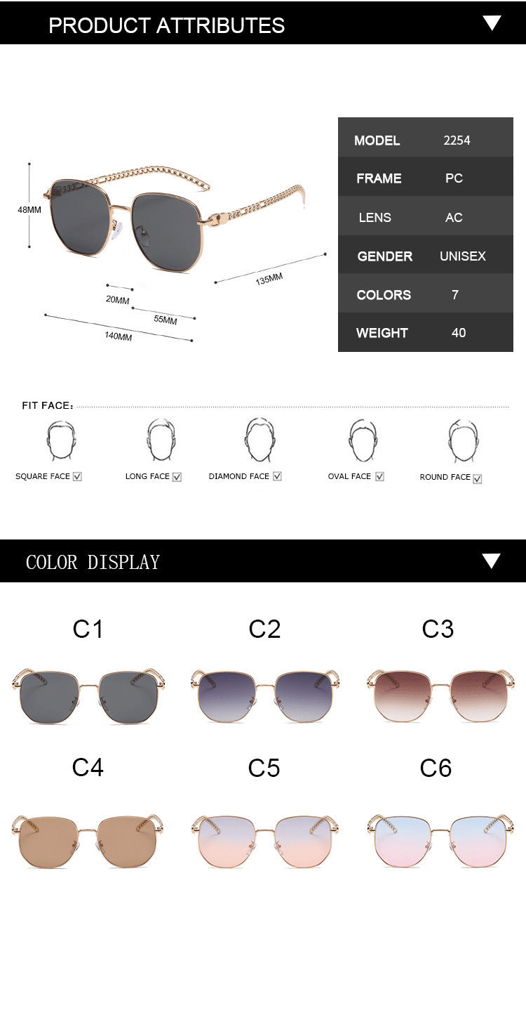 Oval Frame Metal Chain Sunglasses For Women Oval Frame Metal Chain Sunglasses For Women