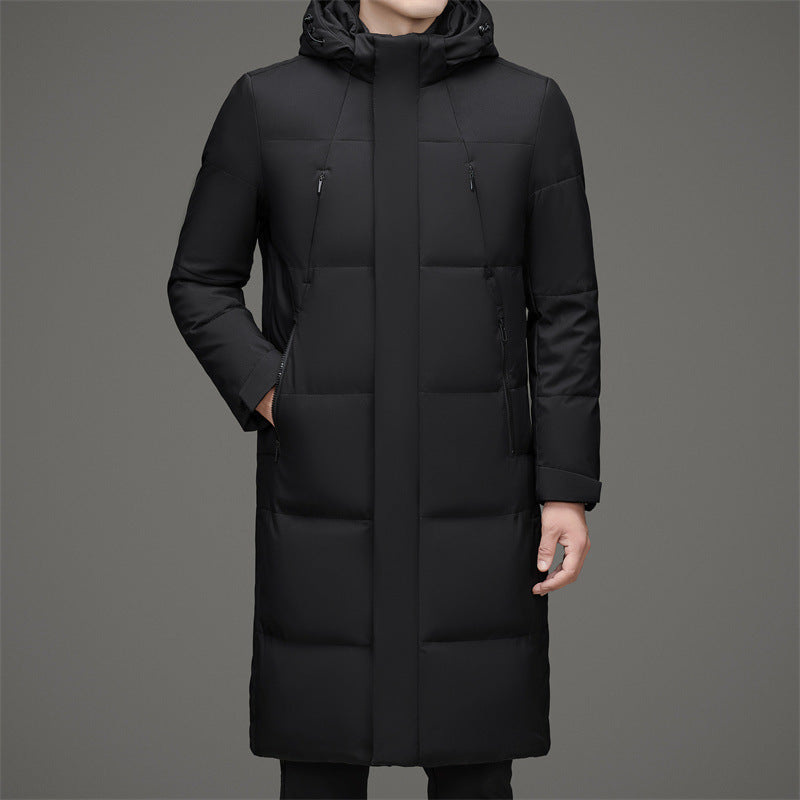 New Thick Warm White Duck Down Detachable Hat Men's Mid-length Down Jacket New Thick Warm White Duck Down Detachable Hat Men's Mid-length Down Jacket