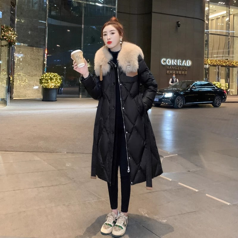 White Duck Slim Fit Down Jacket Women Overknee Mid-length Big Fur Collar Coat White Duck Slim Fit Down Jacket Women Overknee Mid-length Big Fur Collar Coat