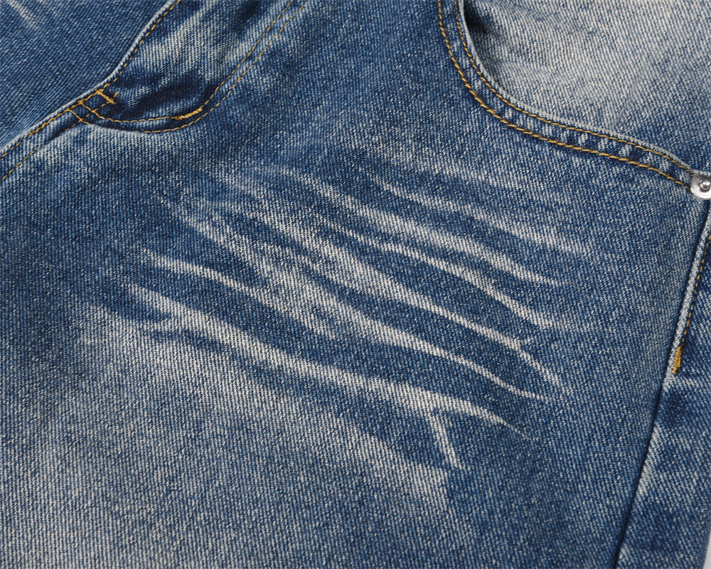 Washed White Pleated Straight Jeans For Men Washed White Pleated Straight Jeans For Men