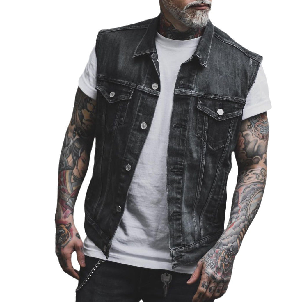 Casual Men's Clothing Denim Jacket Sleeveless Turn-down Collar Coat Casual Men's Clothing Denim Jacket Sleeveless Turn-down Collar Coat