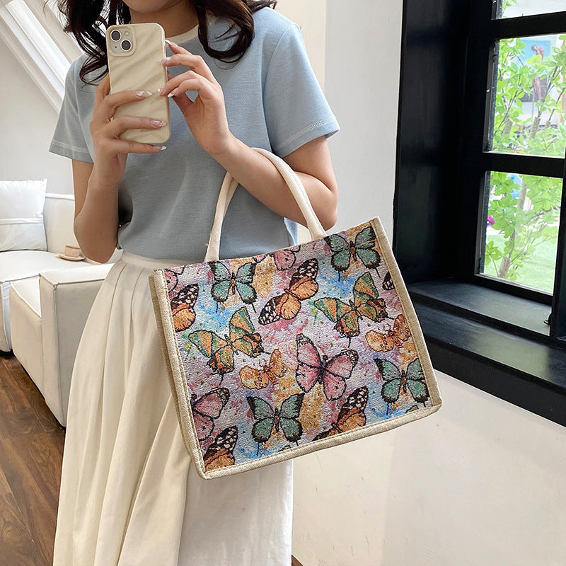 Women's Printed Handbag Large Capacity Burlap Handbag Women's Printed Handbag Large Capacity Burlap Handbag