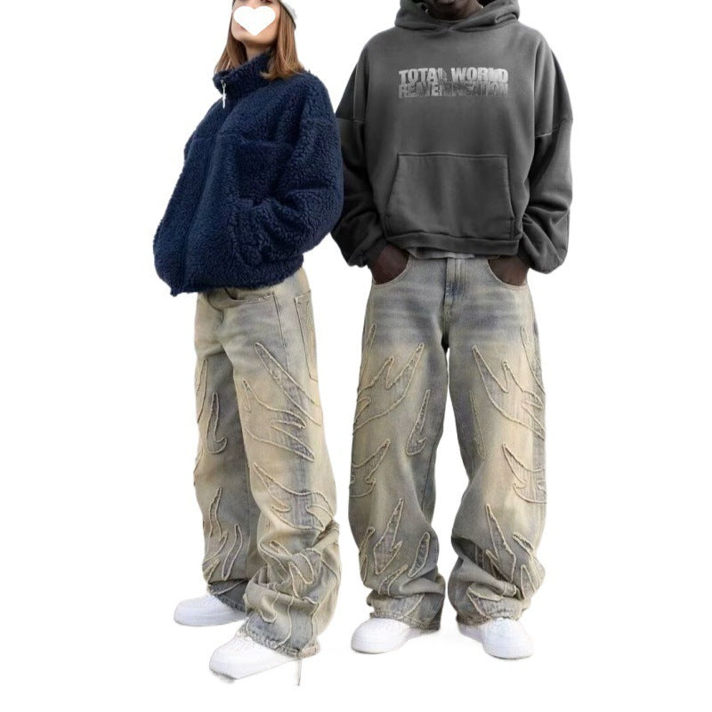 Loose Straight-leg Wide-leg Pants Mud Dyed Ripped Jeans For Men Loose Straight-leg Wide-leg Pants Mud Dyed Ripped Jeans For Men