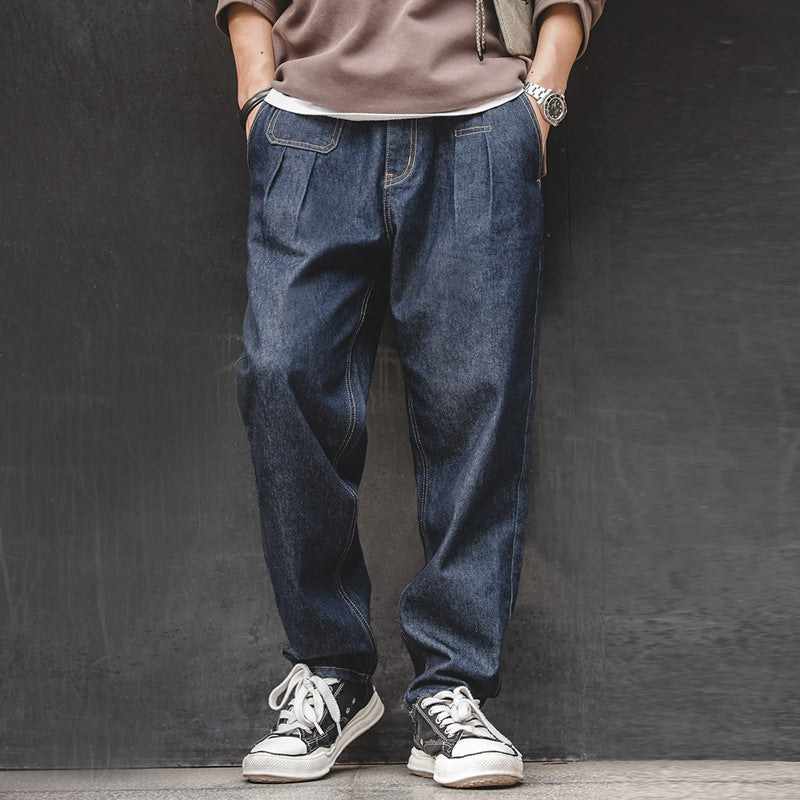 Vintage Denim Washed Elastic Waist Loose Jeans Cityboy Wide Leg Tapered Pants Men Vintage Denim Washed Elastic Waist Loose Jeans Cityboy Wide Leg Tapered Pants Men