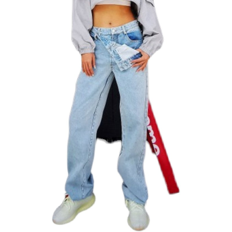 Street Personality Button High Waist Straight Wide Leg Jeans Women Street Personality Button High Waist Straight Wide Leg Jeans Women