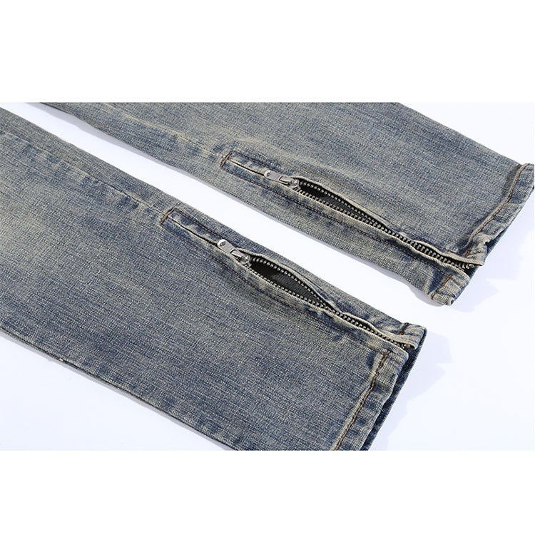 Ripped Washed Elastic Mid-waist Denim Trousers Ripped Washed Elastic Mid-waist Denim Trousers
