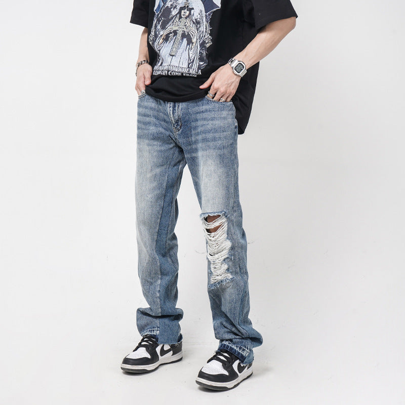 Men's Straight Loose Hole Jeans Men's Straight Loose Hole Jeans