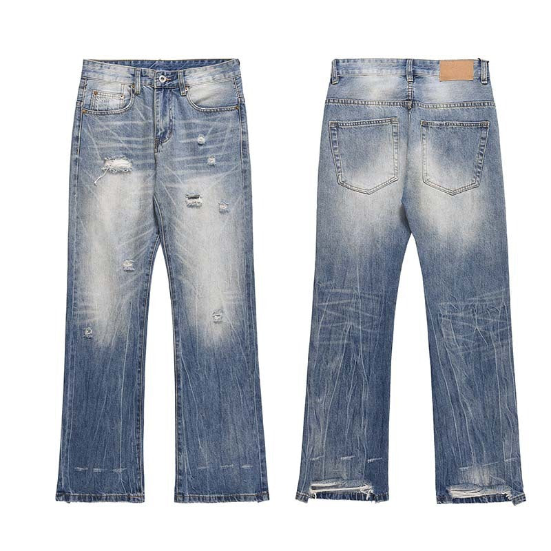 High Street American Retro Worn Looking Washed-out Ripped Skinny Jeans Men High Street American Retro Worn Looking Washed-out Ripped Skinny Jeans Men