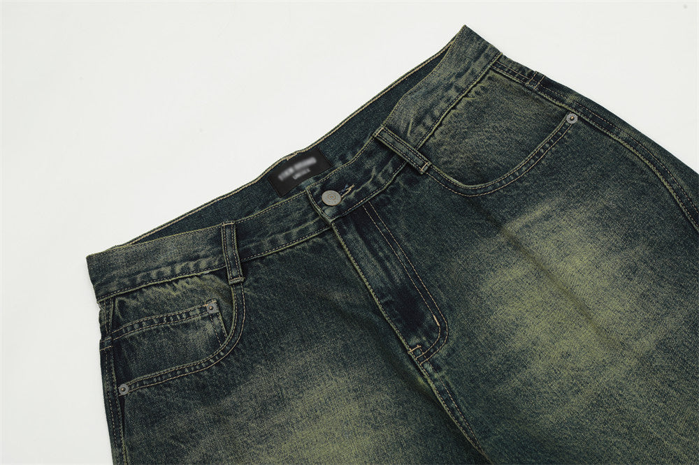 Loose Washed-out Straight Jeans For Men Loose Washed-out Straight Jeans For Men