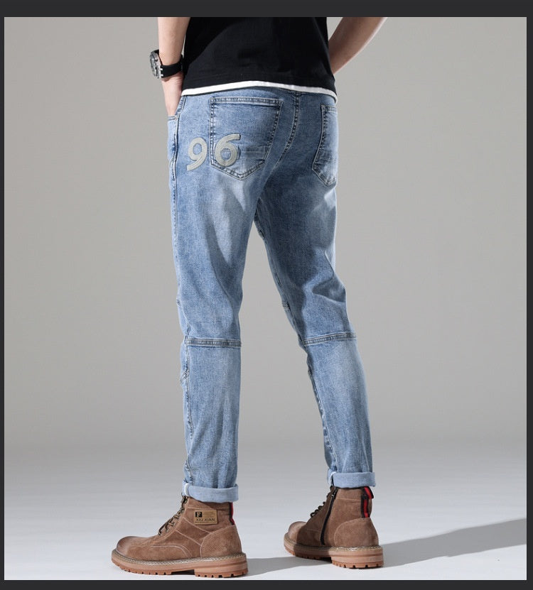 Men's Light-colored Elastic Stitching Embroidered Jeans Men's Light-colored Elastic Stitching Embroidered Jeans