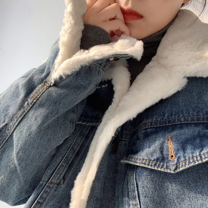 Plush Thick Lamb Wool Denim Jacket Women Short Plush Thick Lamb Wool Denim Jacket Women Short