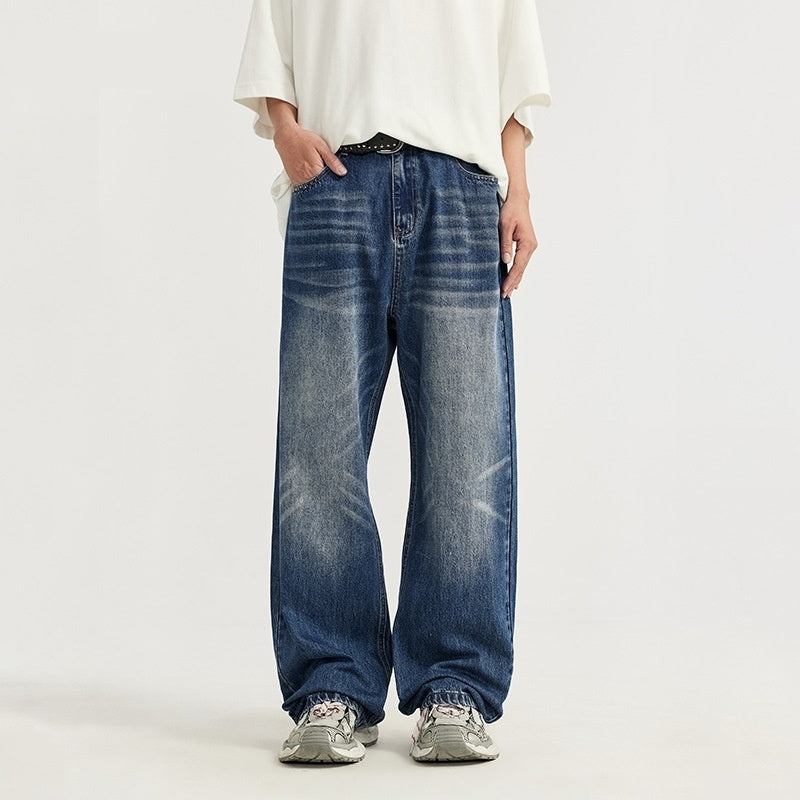 Simple All-matching Straight Men's Clothing Retro Tattered Jeans Wide Leg Jeans Simple All-matching Straight Men's Clothing Retro Tattered Jeans Wide Leg Jeans