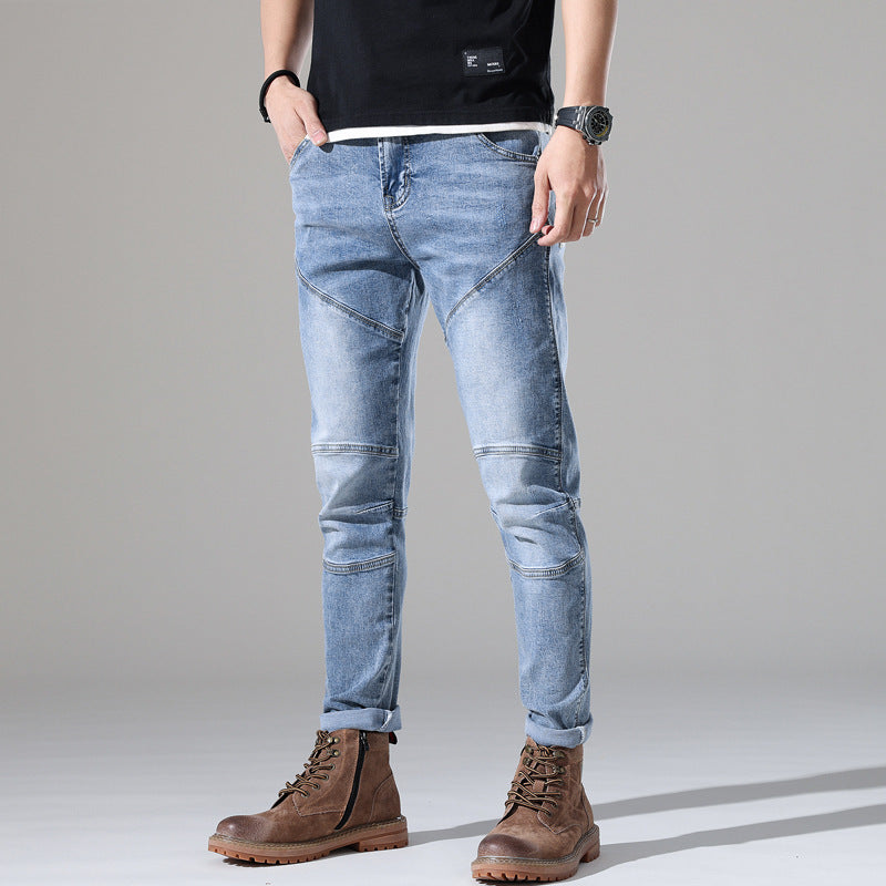 Men's Light-colored Elastic Stitching Embroidered Jeans Men's Light-colored Elastic Stitching Embroidered Jeans