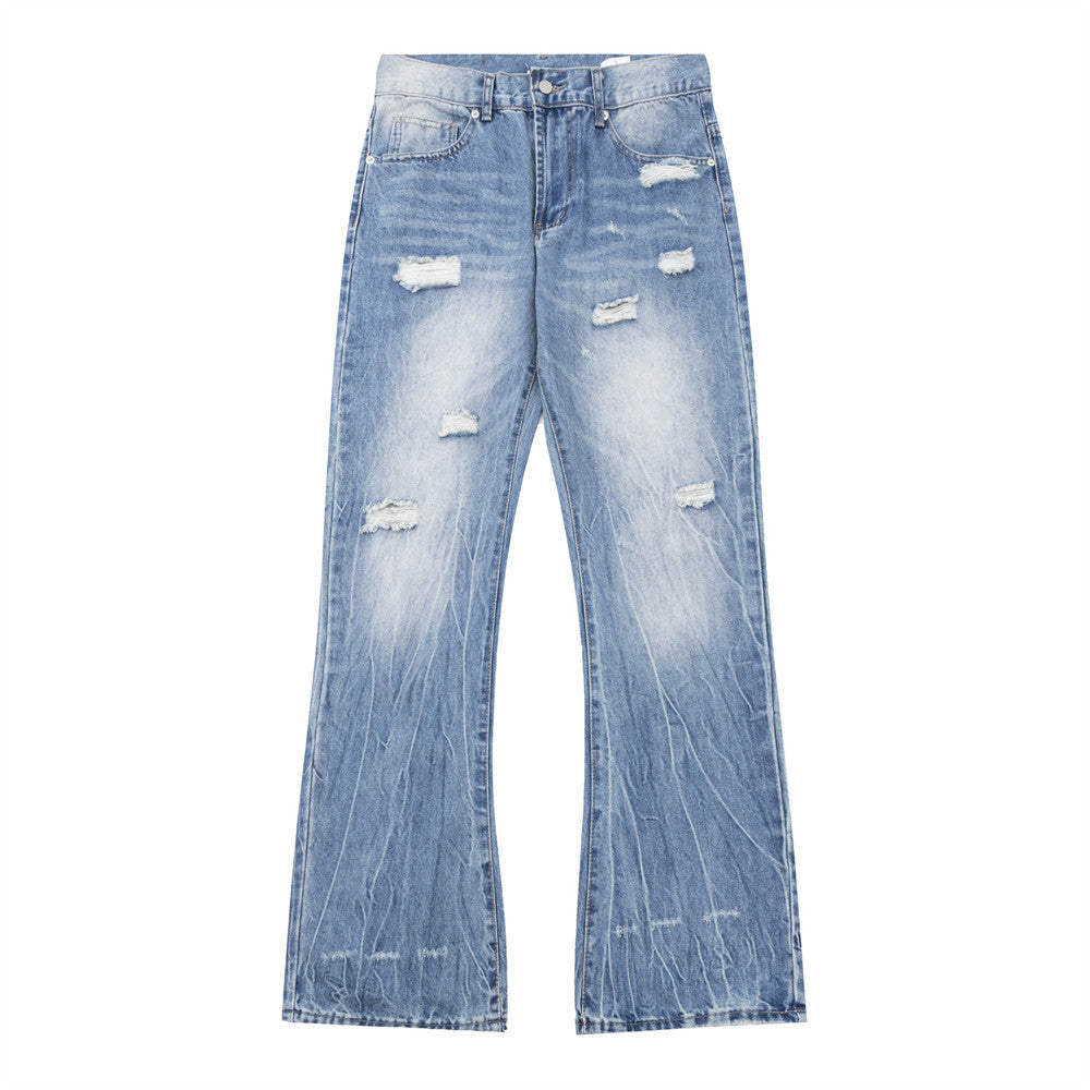 Bright White Slightly Flared Ripped Jeans For Men Bright White Slightly Flared Ripped Jeans For Men