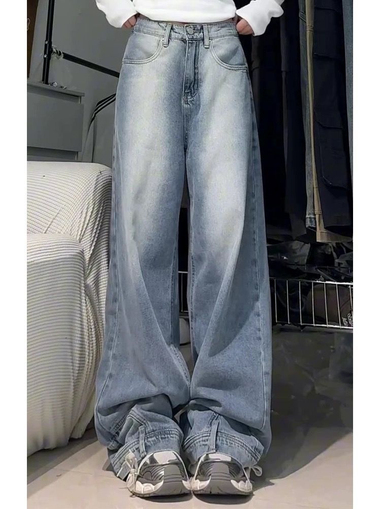 Water Washed Retro Oversize Wide Leg Jeans For Women Water Washed Retro Oversize Wide Leg Jeans For Women