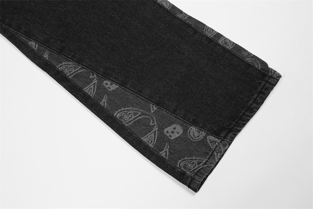 Cashew Flower Patchwork Washed Jeans For Men Cashew Flower Patchwork Washed Jeans For Men