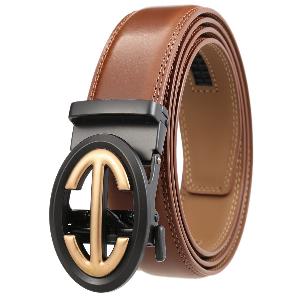 Automatic Alloy Buckle Belt Men's Simple Two-layer Cowhide Automatic Alloy Buckle Belt Men's Simple Two-layer Cowhide