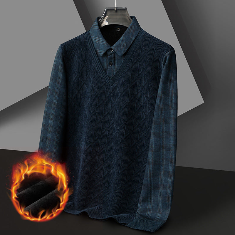 Men's Fleece-lined Thickened Fake Two-piece T-shirts Bottoming Shirt Men's Fleece-lined Thickened Fake Two-piece T-shirts Bottoming Shirt