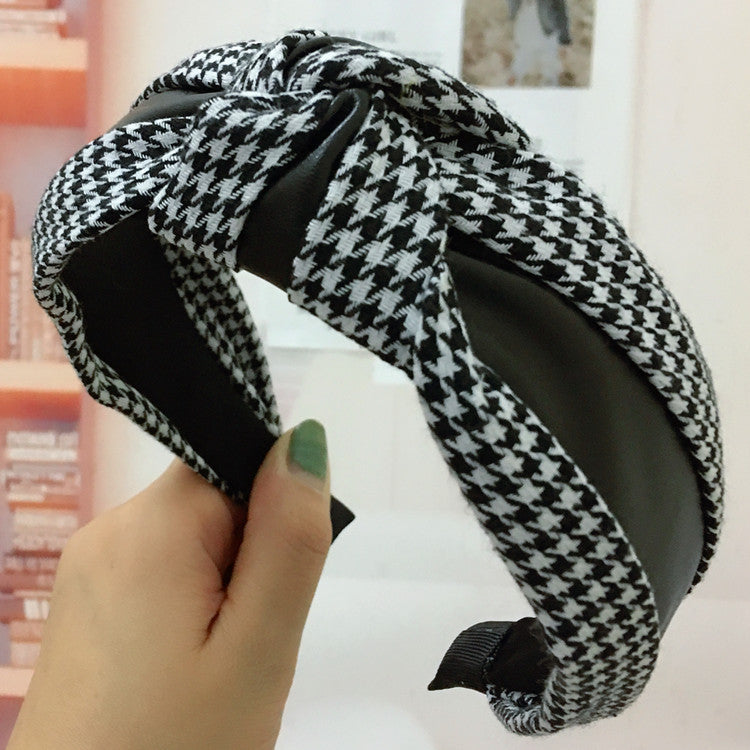 Houndstooth Wide-brim Retro Headband Adult Hair Accessories Houndstooth Wide-brim Retro Headband Adult Hair Accessories