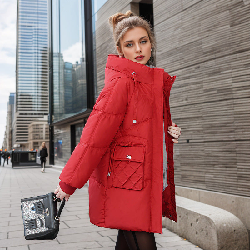 Winter Warm Hooded Coat With Pockets Fashion Solid Color Thicken Straight Cotton Jacket For Women Outerwear Clothing Winter Warm Hooded Coat With Pockets Fashion Solid Color Thicken Straight Cotton Jacket For Women Outerwear Clothing