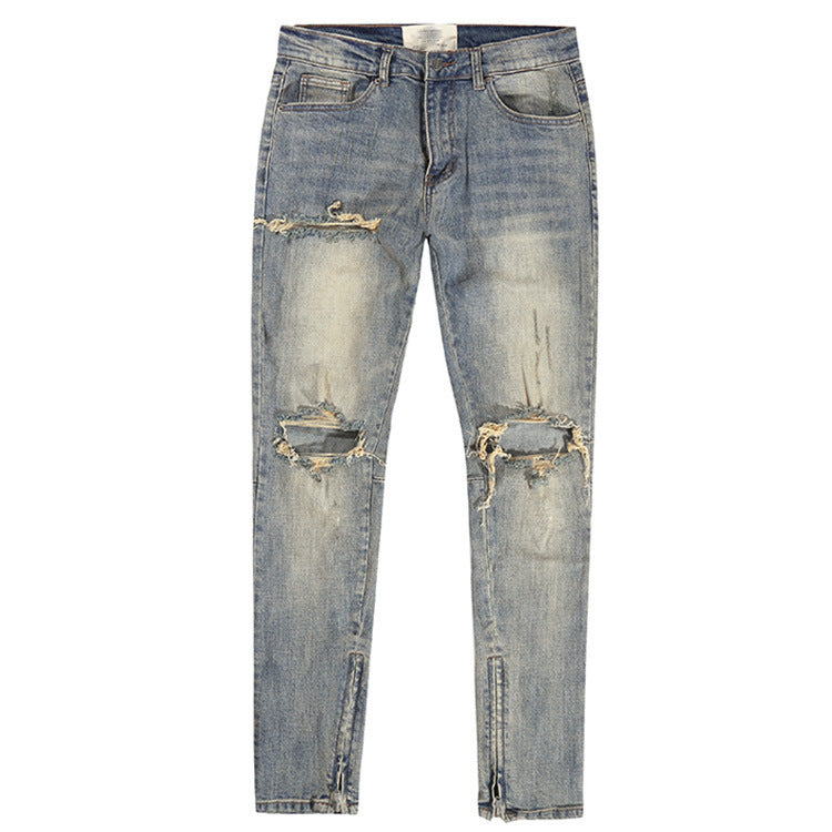 Ripped Washed Elastic Mid-waist Denim Trousers Ripped Washed Elastic Mid-waist Denim Trousers