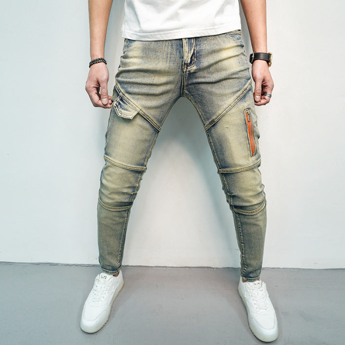 Spring And Summer All-matching Elastic Stitching Skinny Fashion And Handsome Zipper Decorations Men's Jeans Spring And Summer All-matching Elastic Stitching Skinny Fashion And Handsome Zipper Decorations Men's Jeans