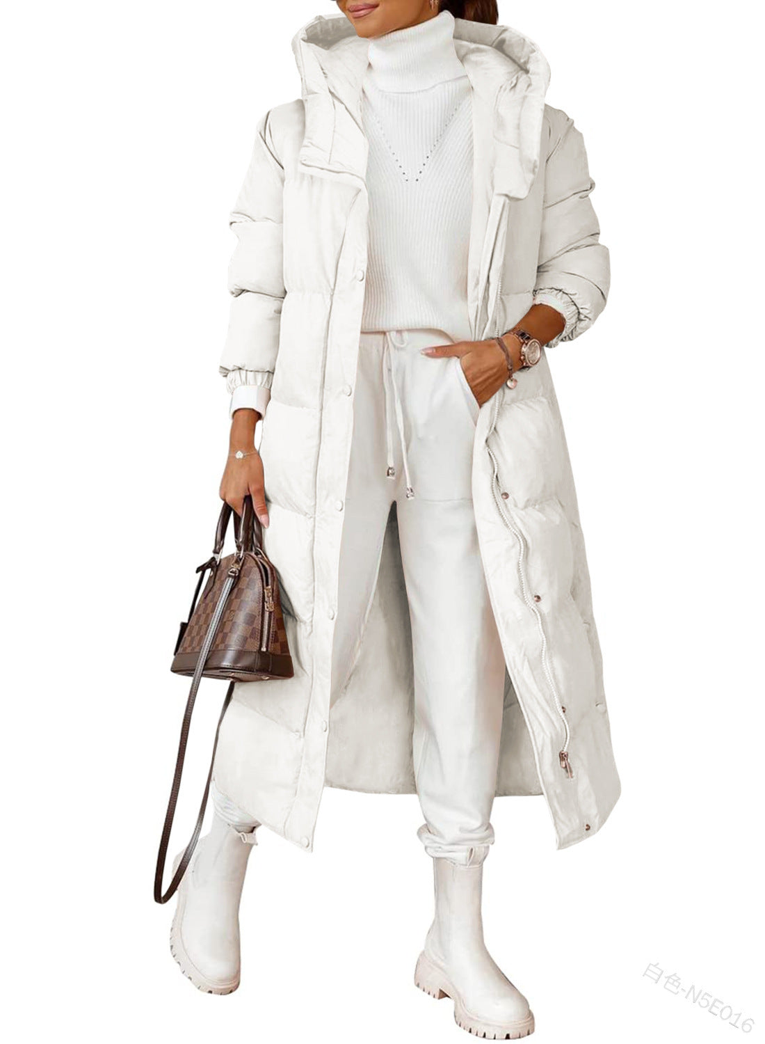 Solid Color Hooded Long Elegant Cotton-padded Coat Fashion Long-sleeve Zipper Pocket Women's Coat Solid Color Hooded Long Elegant Cotton-padded Coat Fashion Long-sleeve Zipper Pocket Women's Coat