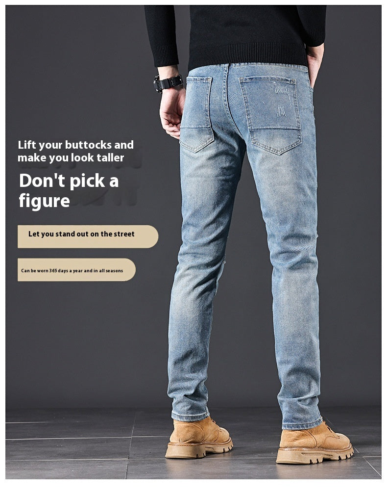 High-end Blue With Holes Jeans For Men High-end Blue With Holes Jeans For Men