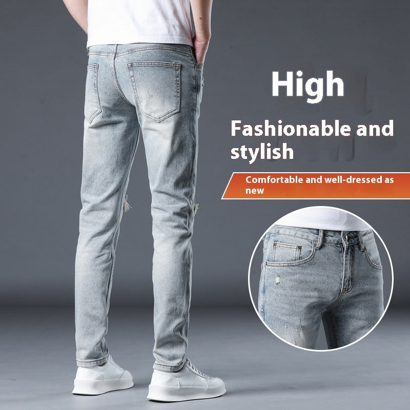 New Patch Ripped Jeans Men's Stretch New Patch Ripped Jeans Men's Stretch