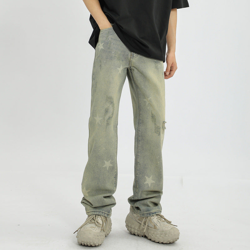 Fashion XINGX Printed Washed Jeans Men Fashion XINGX Printed Washed Jeans Men