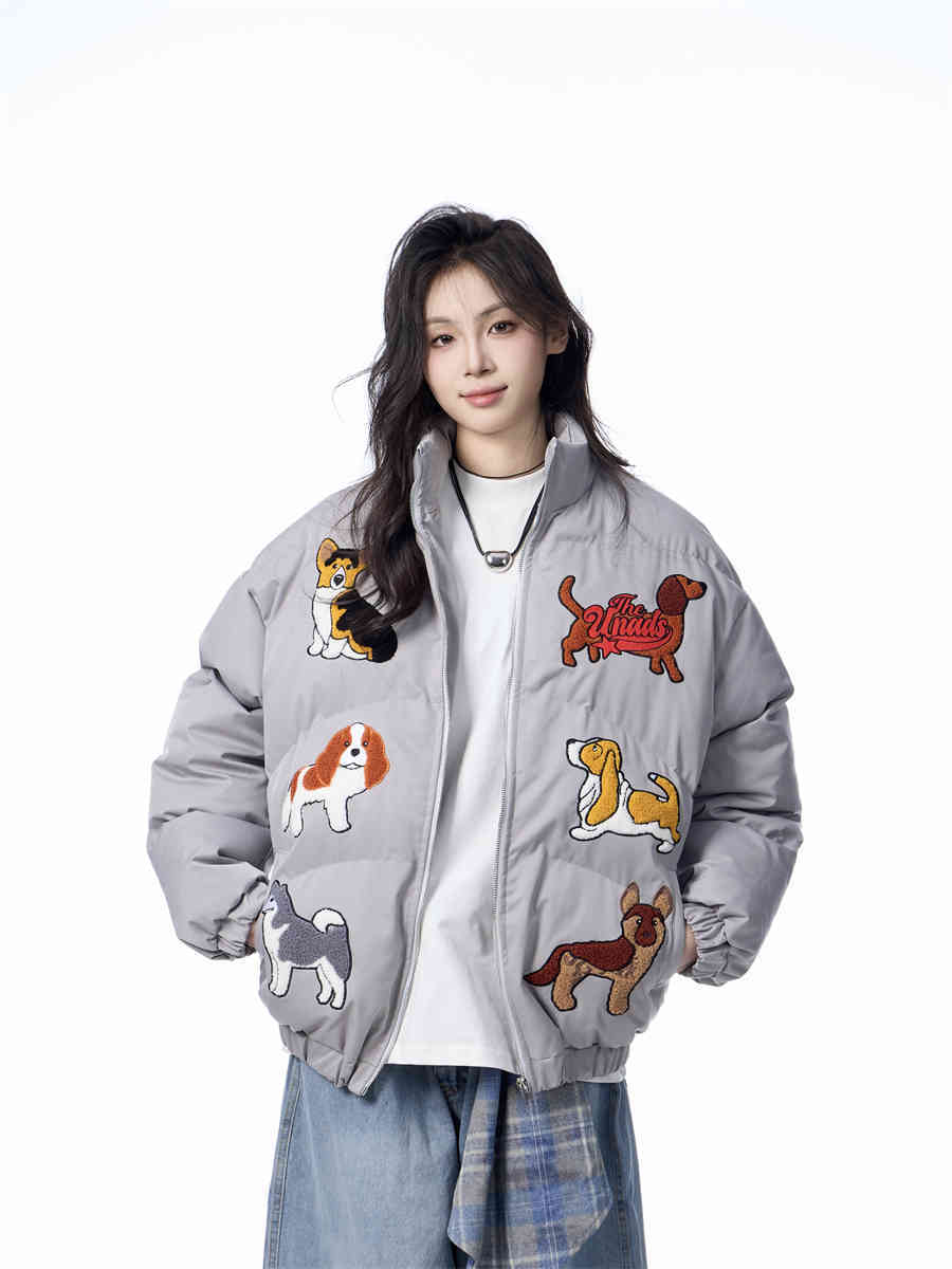 Women's Loose Retro Puppy Embroidered Cotton-padded Jacket Women's Loose Retro Puppy Embroidered Cotton-padded Jacket