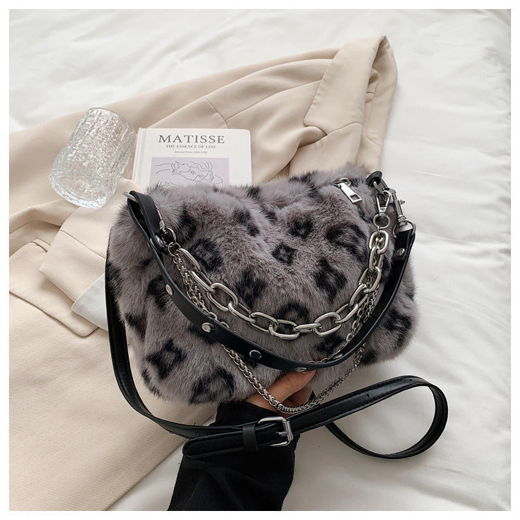 Winter Plush Bags Chain Shoulder Bag Women Flowers Print Handbags Winter Plush Bags Chain Shoulder Bag Women Flowers Print Handbags
