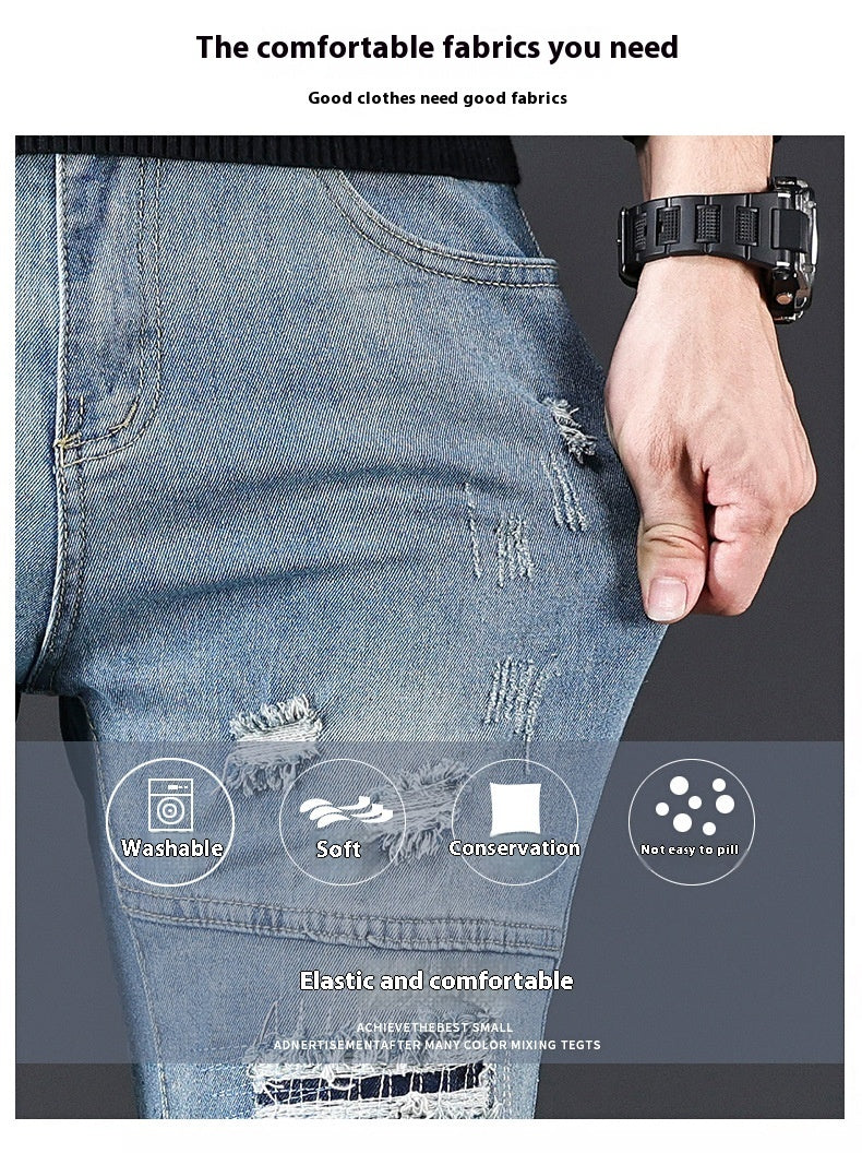 High-end Blue With Holes Jeans For Men High-end Blue With Holes Jeans For Men