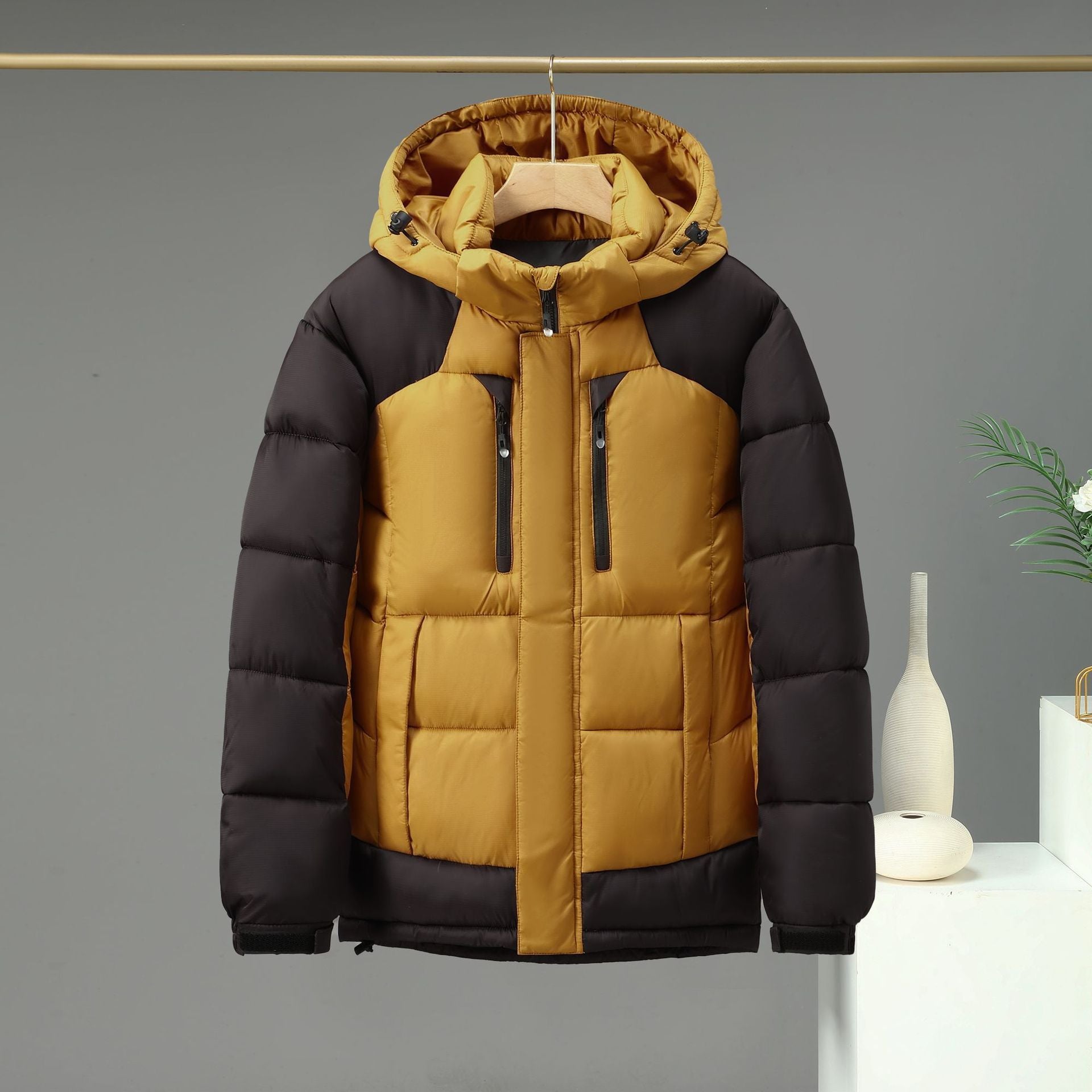 Winter Warm Color Blocked Hoodie Detachable Down Cotton Jacket Coat Winter Warm Color Blocked Hoodie Detachable Down Cotton Jacket Coat