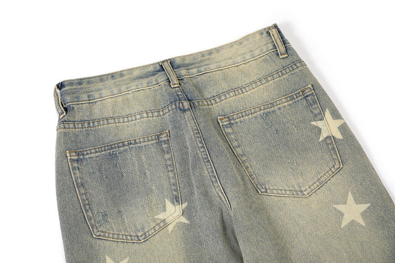 Fashion XINGX Printed Washed Jeans Men Fashion XINGX Printed Washed Jeans Men