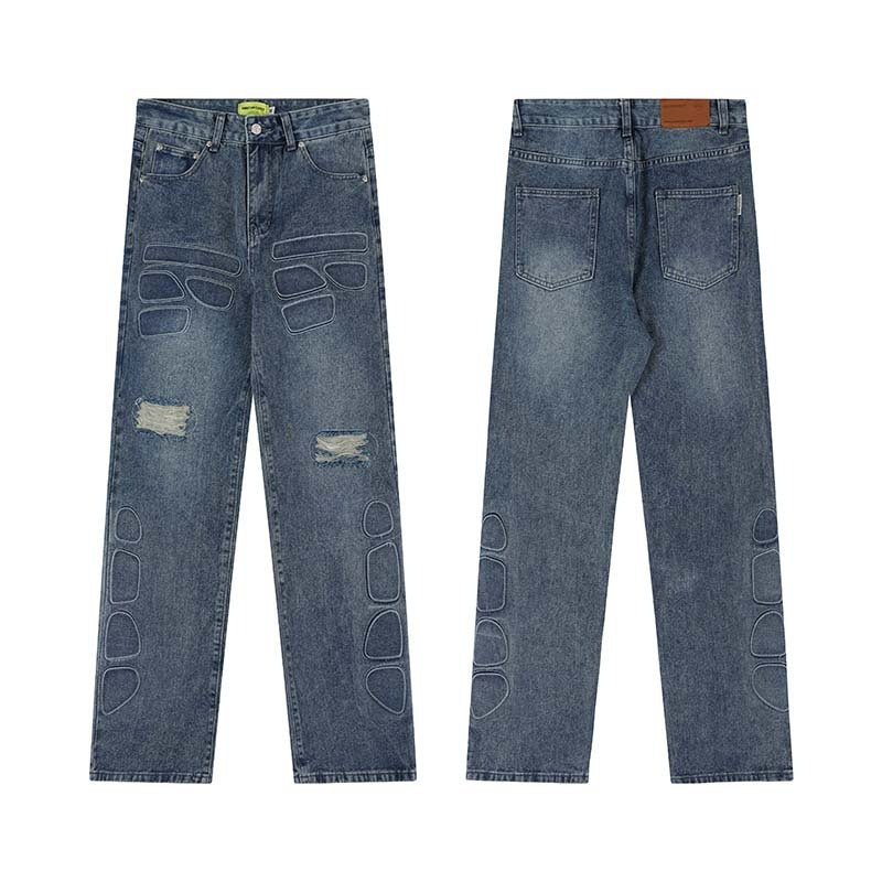 American-style Retro Street Washed Wide-leg Jeans For Men American-style Retro Street Washed Wide-leg Jeans For Men
