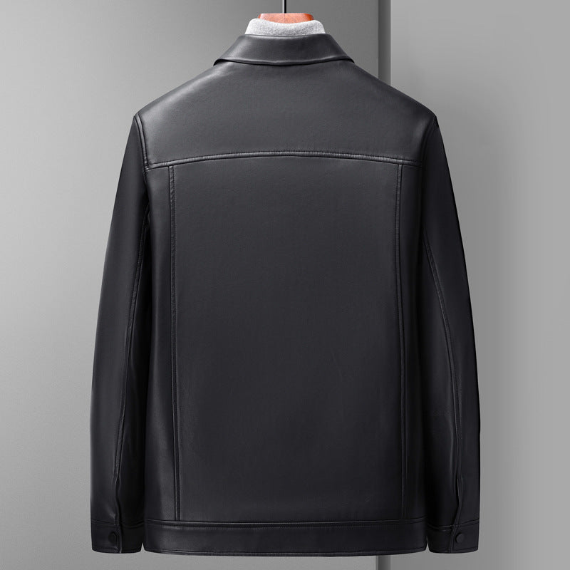 Fashion Polo Collar Thin Multi-color Optional Single-breasted Middle-aged Haining Men's Leather Jackets Fashion Polo Collar Thin Multi-color Optional Single-breasted Middle-aged Haining Men's Leather Jackets