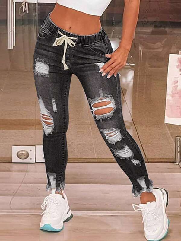 European And American Women's Clothing Jeans For Women Amazon Exclusive Elastic Waist High Elasticity European And American Women's Clothing Jeans For Women Amazon Exclusive Elastic Waist High Elasticity