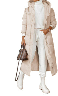 Solid Color Hooded Long Elegant Cotton-padded Coat Fashion Long-sleeve Zipper Pocket Women's Coat Solid Color Hooded Long Elegant Cotton-padded Coat Fashion Long-sleeve Zipper Pocket Women's Coat