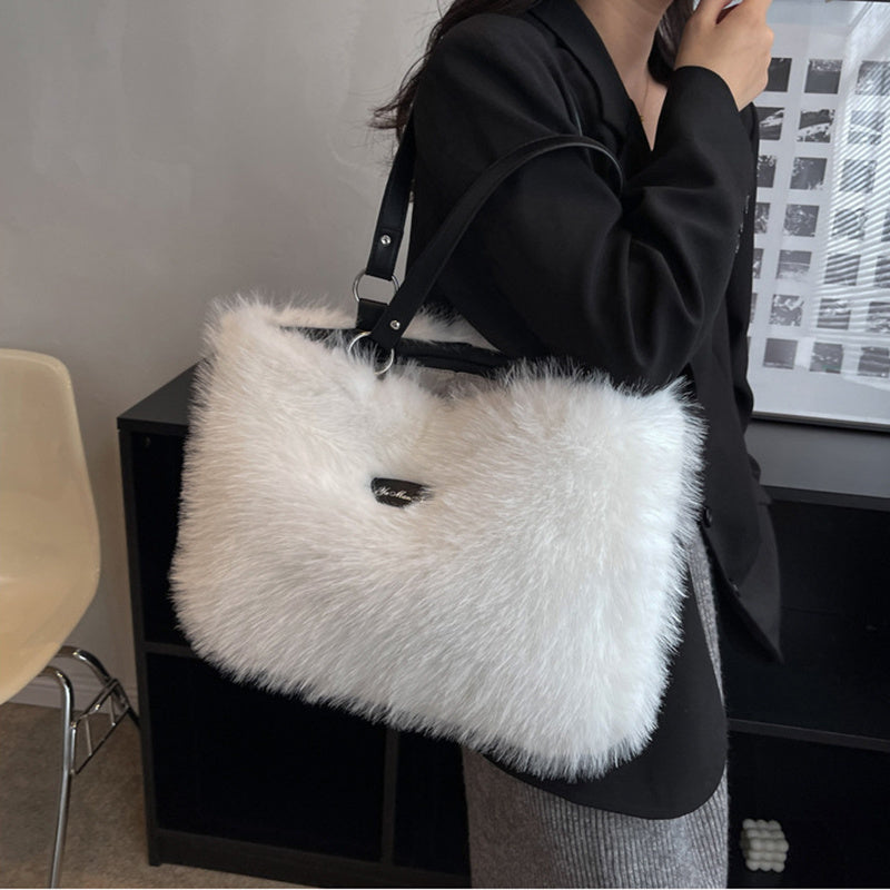 Winter Plush Bags Women Flowers Shoulder Bag Handbag Winter Plush Bags Women Flowers Shoulder Bag Handbag
