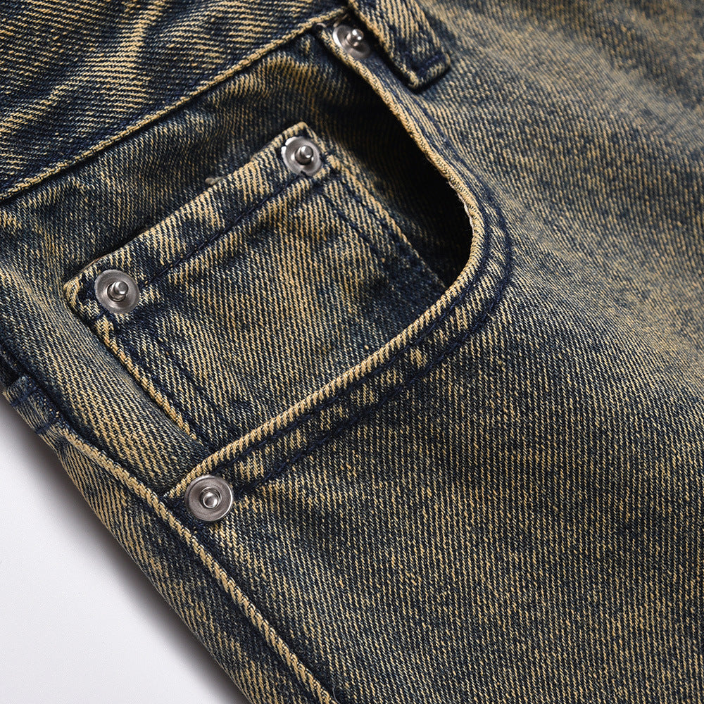 Fashion Personalized Washed Dyed Jeans Men Fashion Personalized Washed Dyed Jeans Men