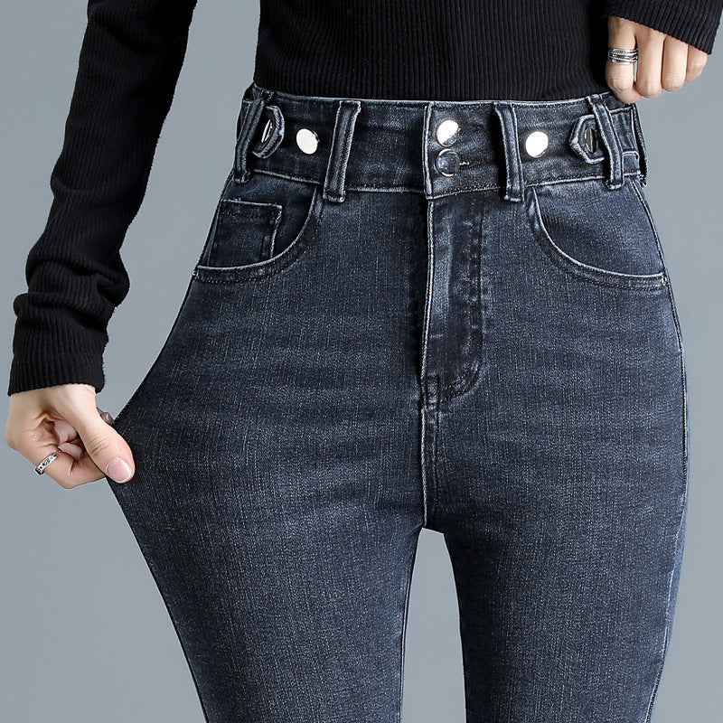 High Waist Stretch Jeans Tight And Warm Skinny Pants Women High Waist Stretch Jeans Tight And Warm Skinny Pants Women