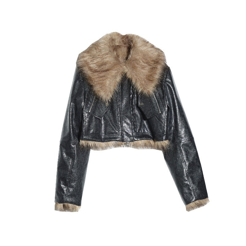 Wild Loose Feeling Fur Reverse Leather Jacket Short Coat Wild Loose Feeling Fur Reverse Leather Jacket Short Coat