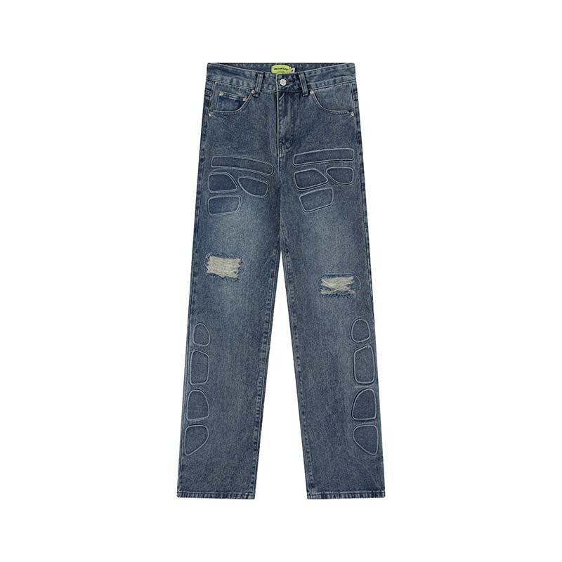 American-style Retro Street Washed Wide-leg Jeans For Men American-style Retro Street Washed Wide-leg Jeans For Men