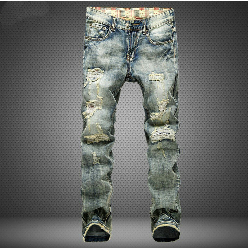 Destruction Print  Men's Pants Mid-rise Jeans Destruction Print  Men's Pants Mid-rise Jeans