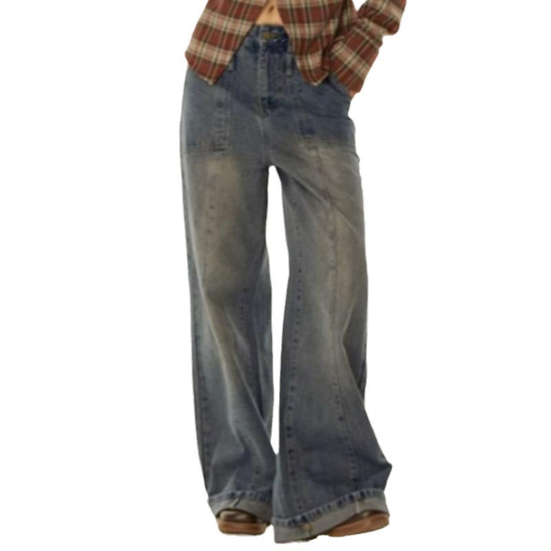 Thin Gradient Vintage Jeans Women Loose Wide-leg Straight Pants Thin Gradient Vintage Jeans Women Loose Wide-leg Straight Pants