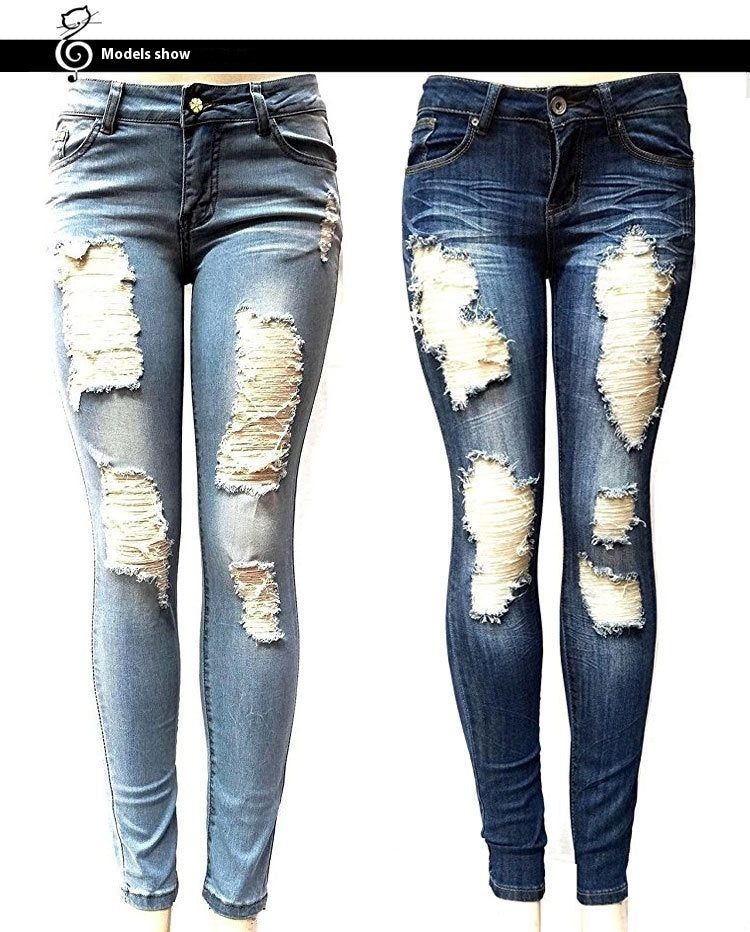 European And American Style Women Ripped Slimming Jeans European And American Style Women Ripped Slimming Jeans