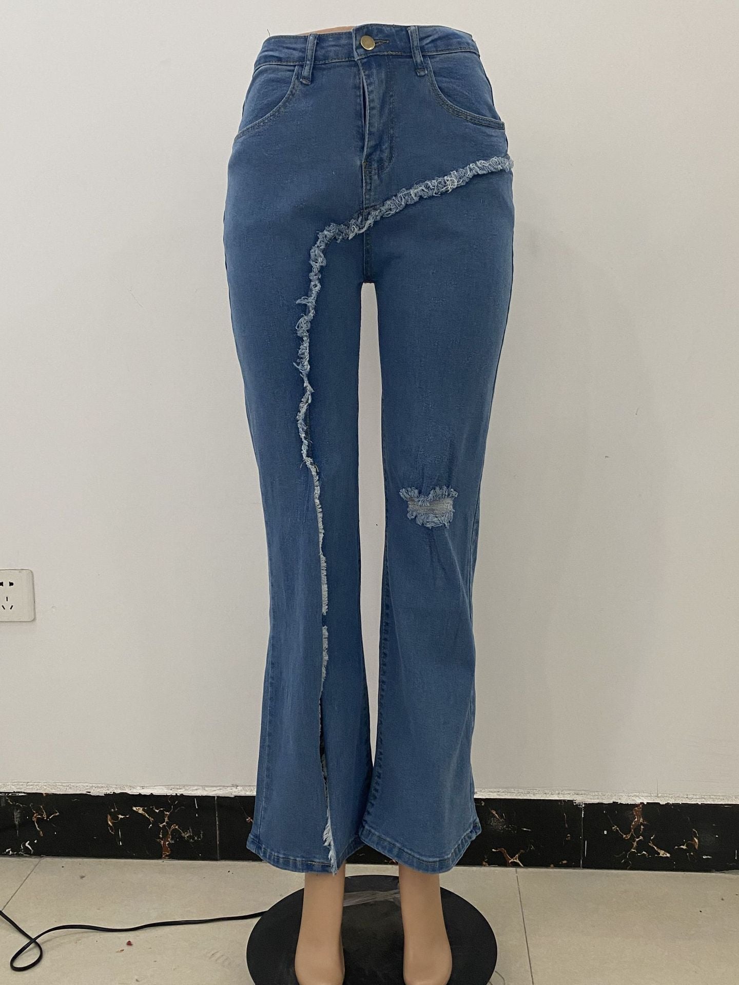 New style elastic ripped flared pants jeans women New style elastic ripped flared pants jeans women