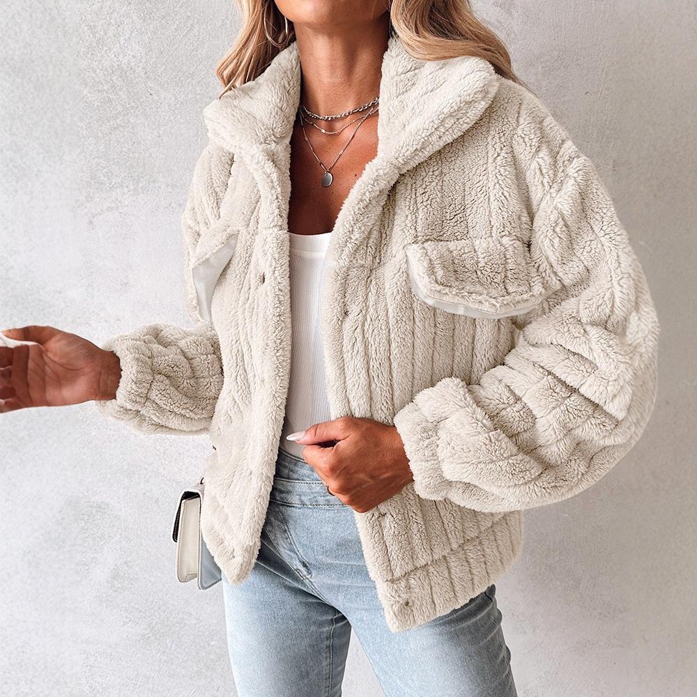Women's Sunken Stripe Velvet Cardigan Lapel Short Coat Women's Sunken Stripe Velvet Cardigan Lapel Short Coat