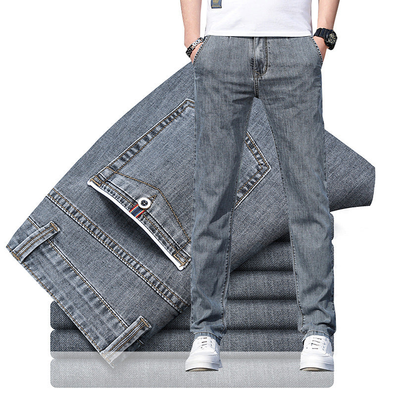 Men's Loose Elastic Jeans Straight Solid Color Casual Trousers Men's Loose Elastic Jeans Straight Solid Color Casual Trousers